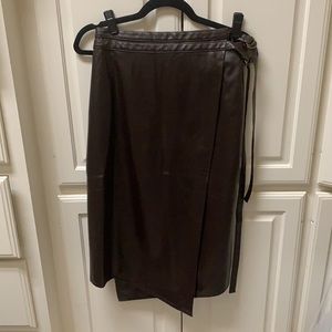 Chocolate brown faux leather wrap around skirt